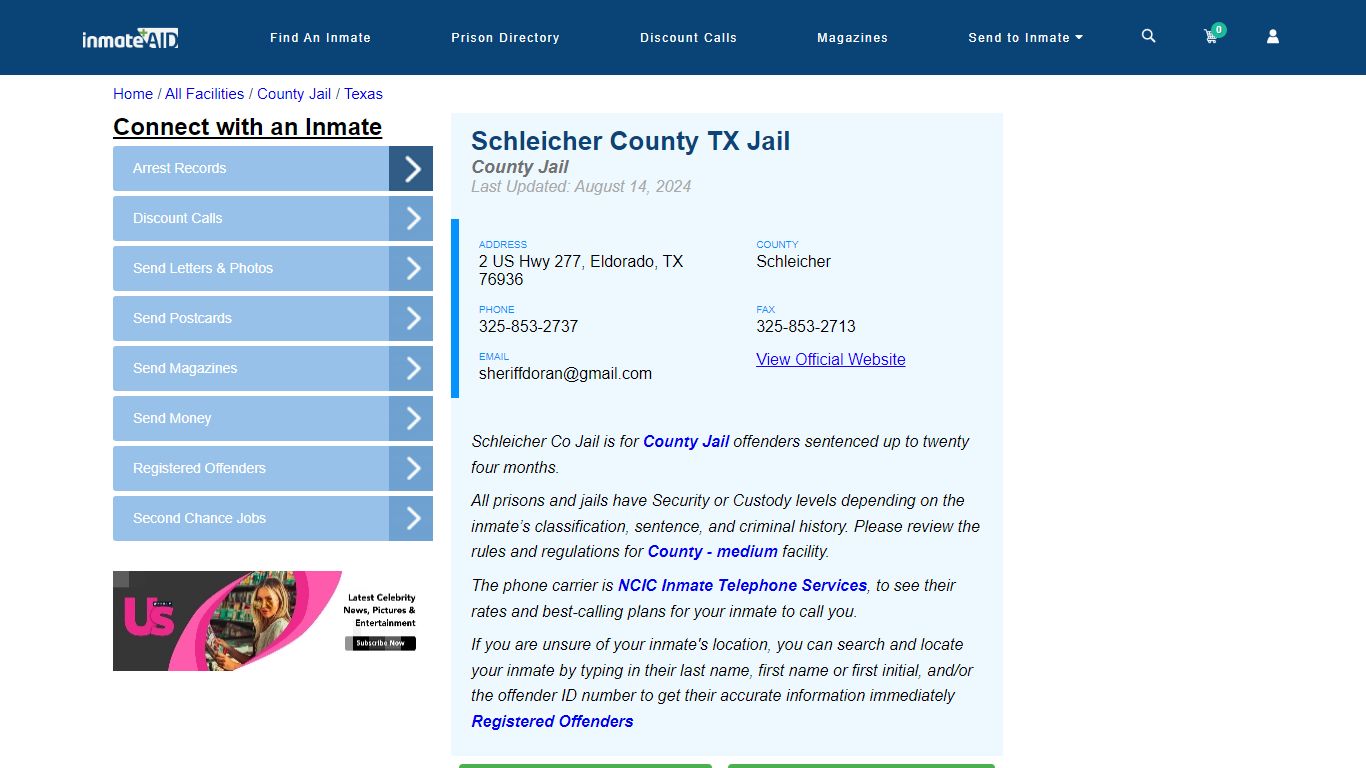 Schleicher County TX Jail - Arrests Warrants - InmateAid